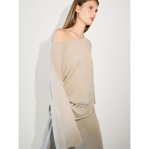 Massimo Dutti Womens Sweater Linen S Small Drop shoulder boat neck 5756/769 NWT - Picture 1 of 14